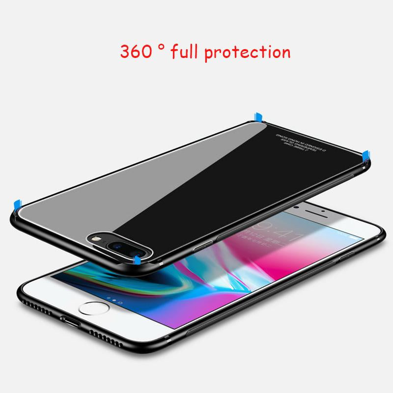 Luxury Soft TPU+Rigid Glass PC Back Cove Case For iPhone Anti-knock