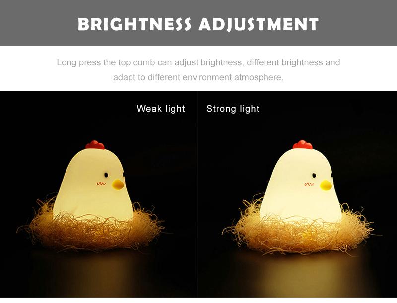 Chicken Alarm Clock Night Lights Silicone Touch Wake Up Chicken Clock Pat Lamp Home Office Decor Lights for Kid's Gifts
