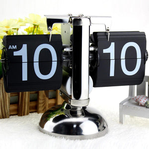 2018  Small Scale Table Clock Desktop Retro Flip Clock Stainless Steel Flip Internal Gear Operated Quartz Clock