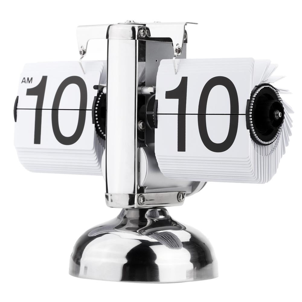 2018  Small Scale Table Clock Desktop Retro Flip Clock Stainless Steel Flip Internal Gear Operated Quartz Clock