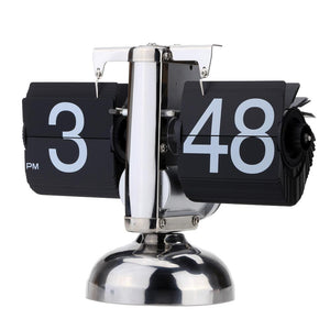 2018  Small Scale Table Clock Desktop Retro Flip Clock Stainless Steel Flip Internal Gear Operated Quartz Clock