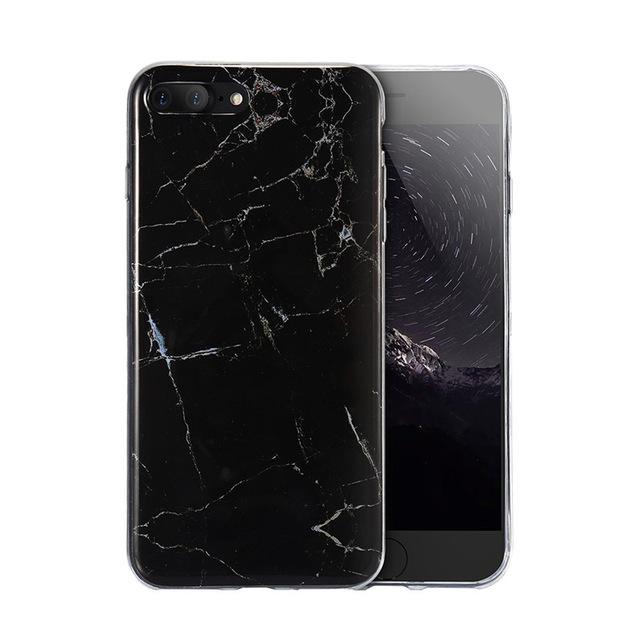 Luxury Marble Pattern Phone Case For iPhone 8 Plus Case Black Phone Accessories Coque X 7 Plus 6 6S