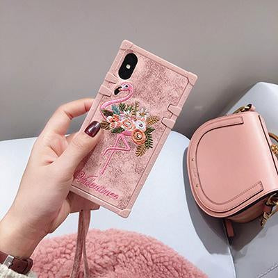 From Jenny Fabric Embroidery Flamingo Phone Case for iphone 8 8plus 7 7plus 6/6S Plus X