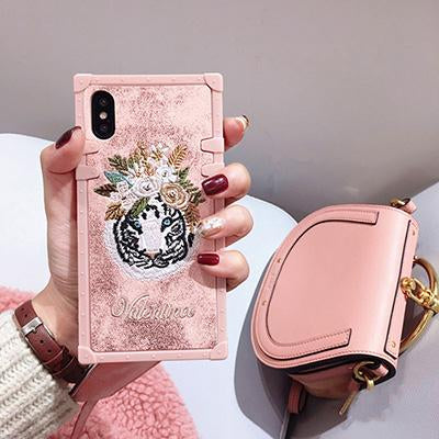 From Jenny Fabric Embroidery Flamingo Phone Case for iphone 8 8plus 7 7plus 6/6S Plus X