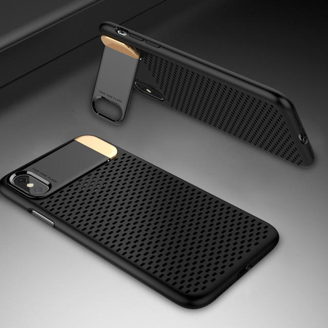 Honeycomb Hollow Heat Dissipation Plastic hard PC +Metal Stand Case For iPhone