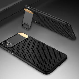 Honeycomb Hollow Heat Dissipation Plastic hard PC +Metal Stand Case For iPhone