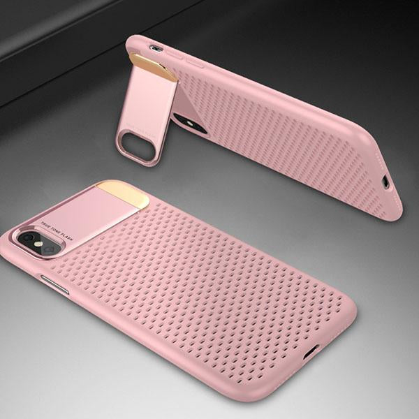 Honeycomb Hollow Heat Dissipation Plastic hard PC +Metal Stand Case For iPhone