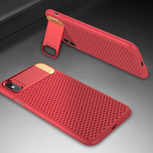 Honeycomb Hollow Heat Dissipation Plastic hard PC +Metal Stand Case For iPhone
