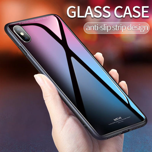 Luxury Soft TPU+Rigid Glass PC Back Cove Case For iPhone 8 Plus 7 Plus 10