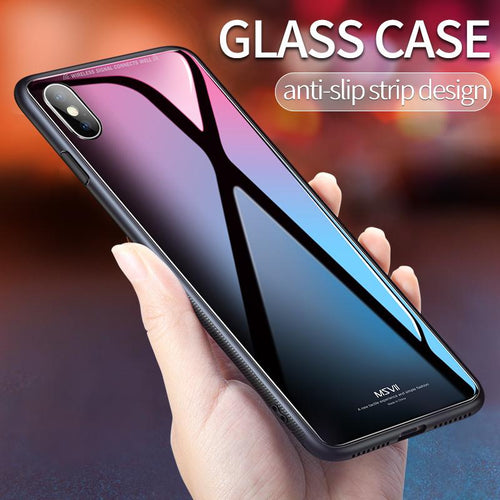 Luxury Soft TPU+Rigid Glass PC Back Cove Case For iPhone 8 Plus 7 Plus 10