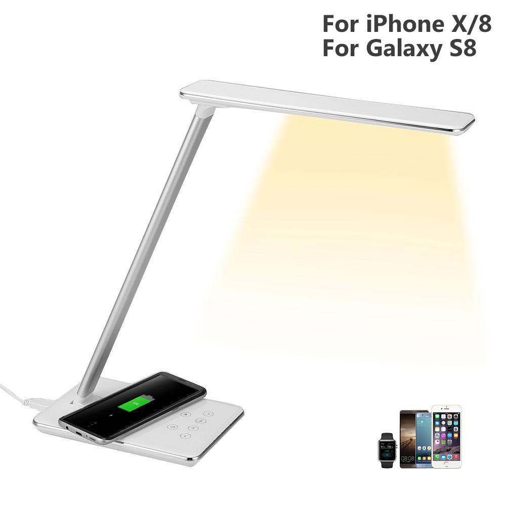 2in1 Wireless Charger Led Table Lamp For iPhone X/8 5W Dimmable Touch Sensor Desk Lamp USB Charging Bureau Office Reading Lights