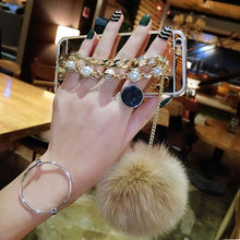 Load image into Gallery viewer, Pearl Chain Fox Fur Ball Mirror Case For iphone/samsung