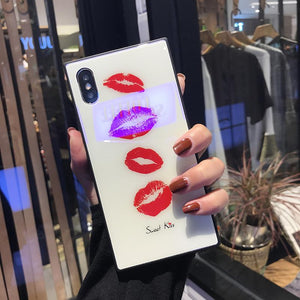 2018 Luxury blue light Square Glass phone Case For iPhone