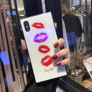 2018 Luxury blue light Square Glass phone Case For iPhone
