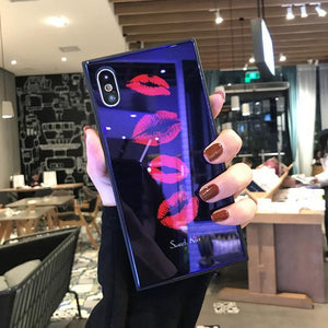 2018 Luxury blue light Square Glass phone Case For iPhone
