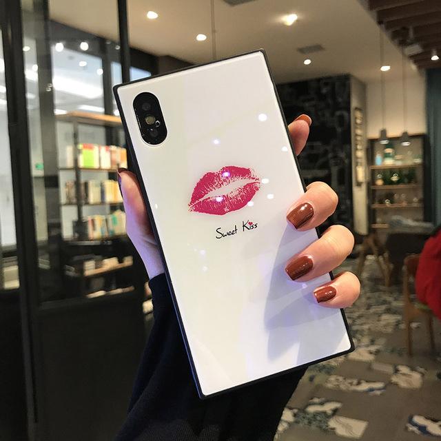 2018 Luxury blue light Square Glass phone Case For iPhone
