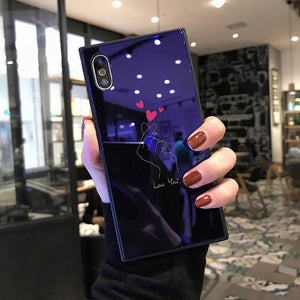 2018 Luxury blue light Square Glass phone Case For iPhone