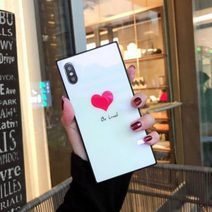 2018 Luxury blue light Square Glass phone Case For iPhone