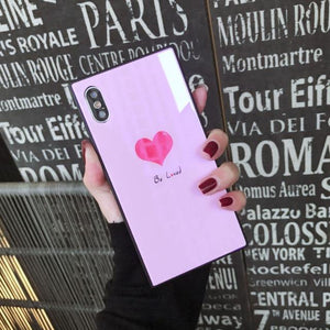 2018 Luxury blue light Square Glass phone Case For iPhone