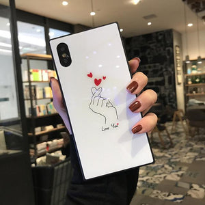 2018 Luxury blue light Square Glass phone Case For iPhone