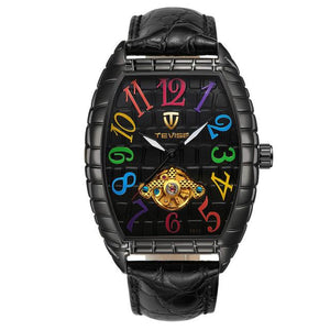 2018 TEVISE Watch Men Crocodile Skin Case Tourbillon Automatic Mechanical Watch Waterproof Men Leather Wristwatches Male Clock
