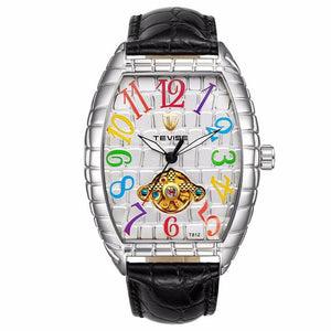 2018 TEVISE Watch Men Crocodile Skin Case Tourbillon Automatic Mechanical Watch Waterproof Men Leather Wristwatches Male Clock