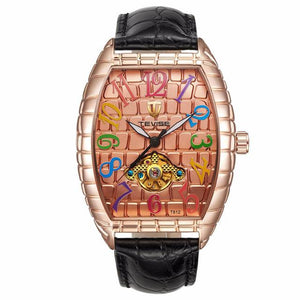 2018 TEVISE Watch Men Crocodile Skin Case Tourbillon Automatic Mechanical Watch Waterproof Men Leather Wristwatches Male Clock