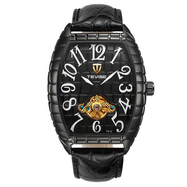2018 TEVISE Watch Men Crocodile Skin Case Tourbillon Automatic Mechanical Watch Waterproof Men Leather Wristwatches Male Clock