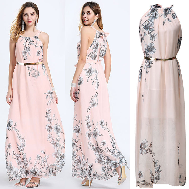 New Women Long Formal Prom Floral Boho Chiffon Dress