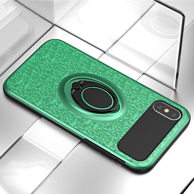 Car Holder Stand Magnetic Bracket Finger Ring Soft Frame+Hard PC Case For iPhone X