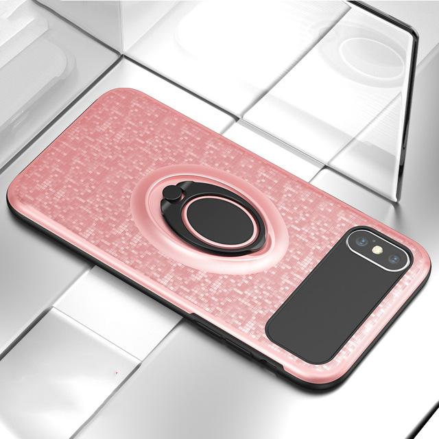 Car Holder Stand Magnetic Bracket Finger Ring Soft Frame+Hard PC Case For iPhone X