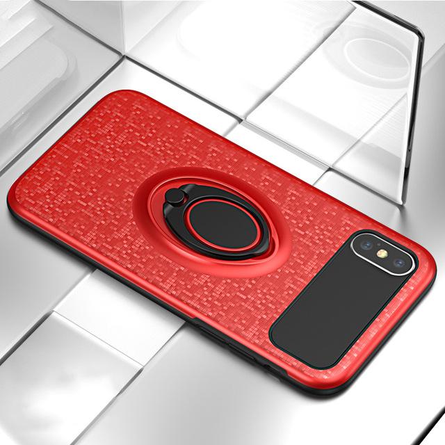 Car Holder Stand Magnetic Bracket Finger Ring Soft Frame+Hard PC Case For iPhone X