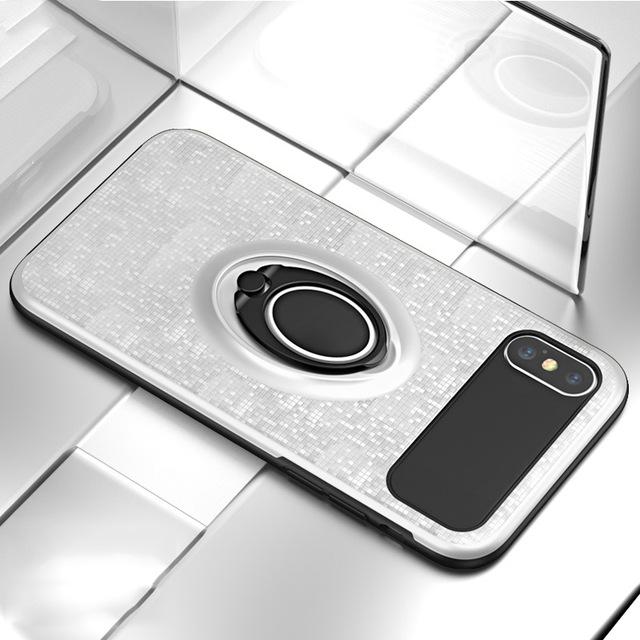 Car Holder Stand Magnetic Bracket Finger Ring Soft Frame+Hard PC Case For iPhone X