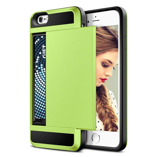 Sliding Credit Card Slot Wallet TPU Shockproof Case for iPhone