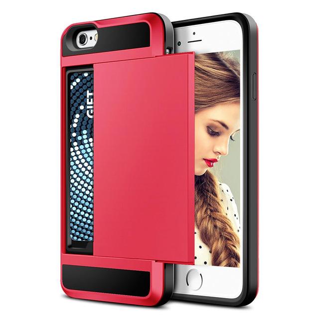Sliding Credit Card Slot Wallet TPU Shockproof Case for iPhone