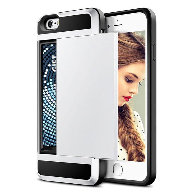 Sliding Credit Card Slot Wallet TPU Shockproof Case for iPhone