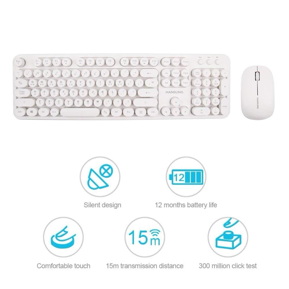 Wireless 2.4GHz Full-Size Keyboard and Cordless Mouse with Comfortable Round Keycaps Whisper-Quiet Compact Power