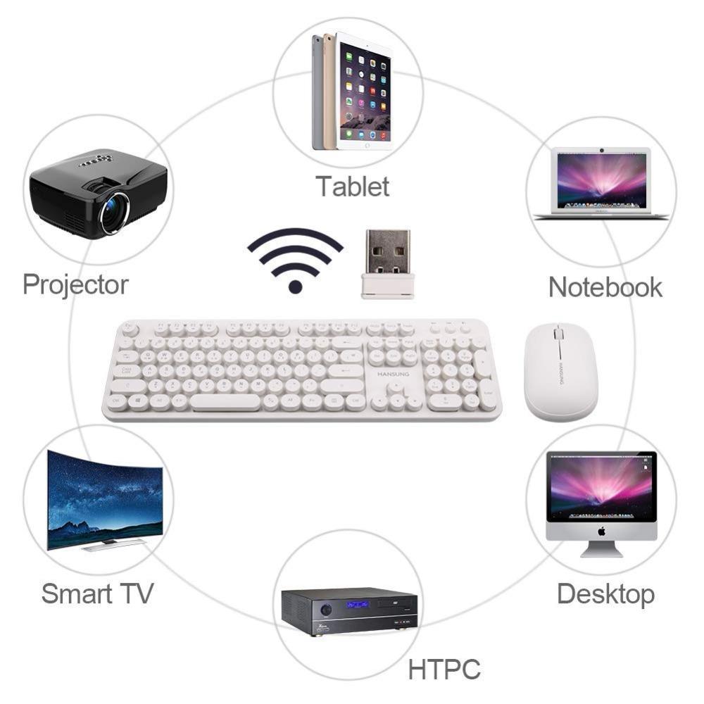 Wireless 2.4GHz Full-Size Keyboard and Cordless Mouse with Comfortable Round Keycaps Whisper-Quiet Compact Power
