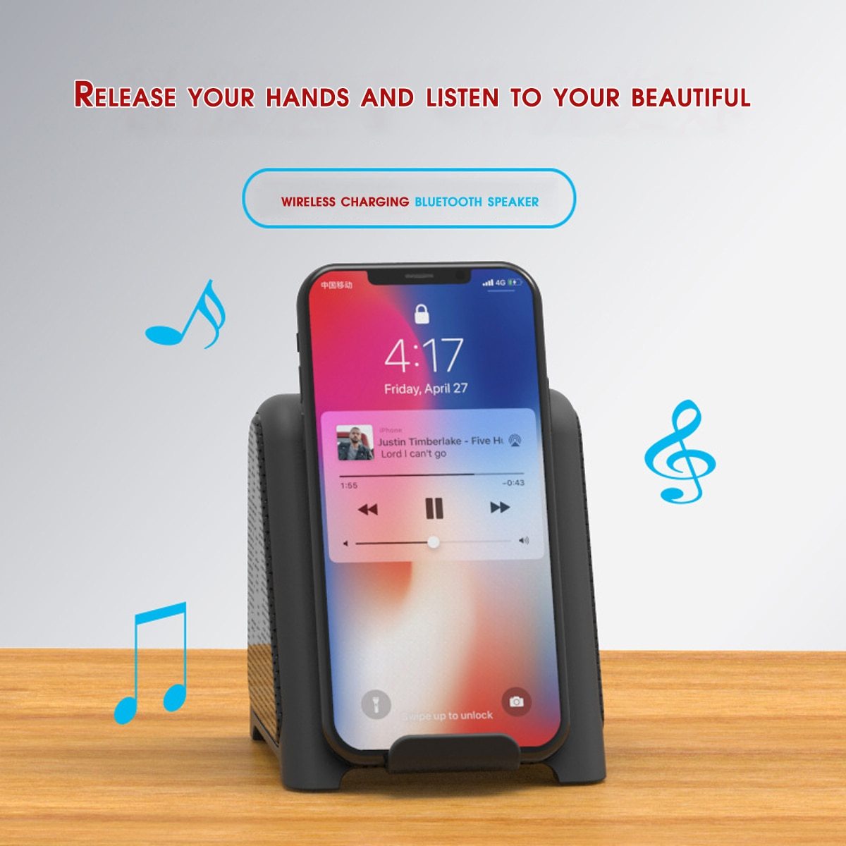 Qi Fast Wireless Charging Stand With Bluetooth Speaker