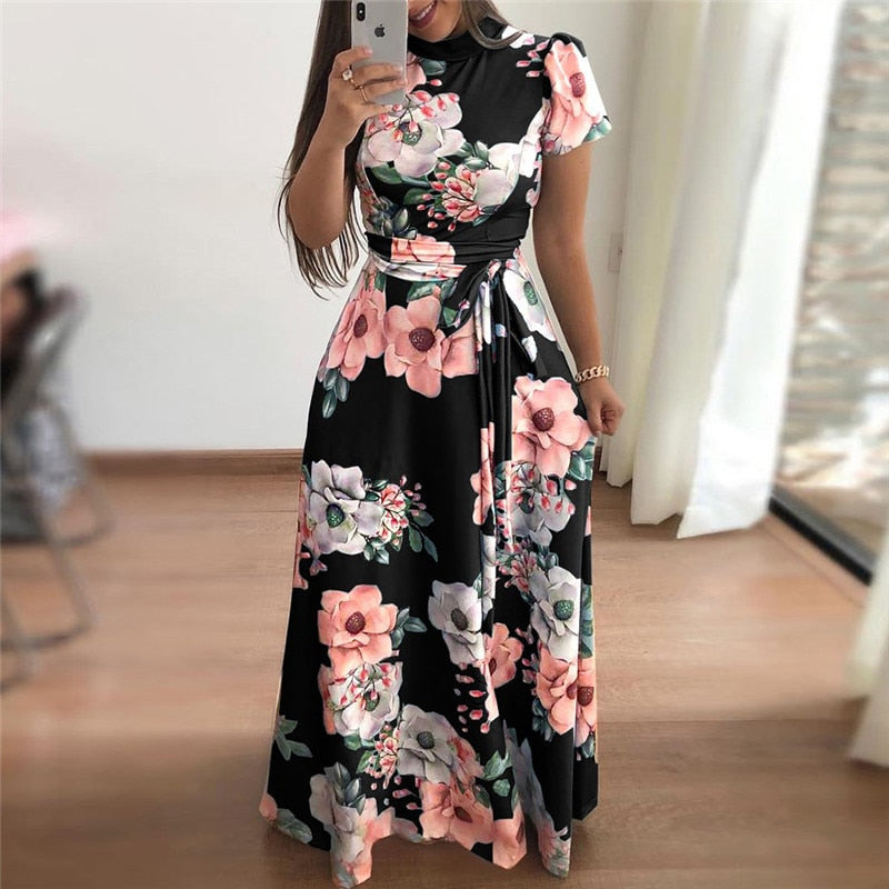 Women Summer Dress 2019 Casual Short Sleeve Long Dress