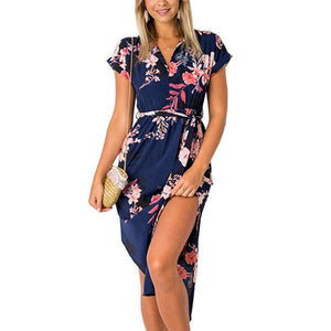 2019 Hot Sale Women Midi Party Dresses Geometric Print Summer Boho Beach Dress
