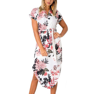 2019 Hot Sale Women Midi Party Dresses Geometric Print Summer Boho Beach Dress