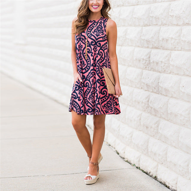 Elegant Summer Floral Dress Women Party Dresses Fashion Sleeveless Vestido Robe Femme