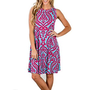 Elegant Summer Floral Dress Women Party Dresses Fashion Sleeveless Vestido Robe Femme