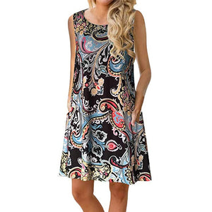 Elegant Summer Floral Dress Women Party Dresses Fashion Sleeveless Vestido Robe Femme