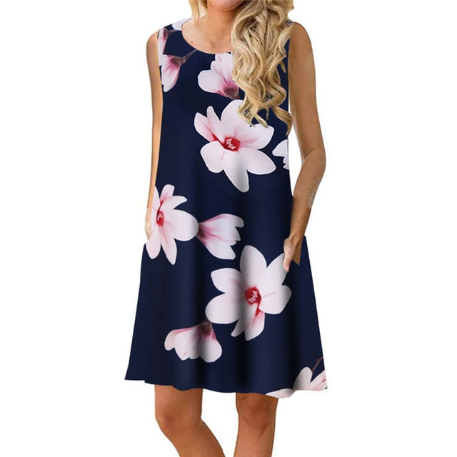 Elegant Summer Floral Dress Women Party Dresses Fashion Sleeveless Vestido Robe Femme