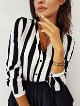 Charger l&#39;image dans la galerie, Summer Fashion Women V Neck Long Sleeve Stripes Career Shirt