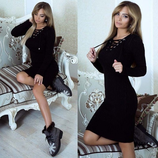 2019 Autumn Knitted Dress Women Long Sweater Dress Female Sweaters