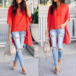 New Fashion Women Chic Elegant Sexy Soft Irregular V-Neck Blouses Half sleeve Plus  Pullover Shirts