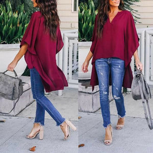New Fashion Women Chic Elegant Sexy Soft Irregular V-Neck Blouses Half sleeve Plus  Pullover Shirts